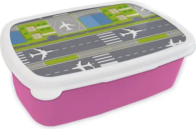 Produktbild von KitchenYeah® Lunchbox Brotzeit Brotdose 17x11 cm Design - Flughafen - Flugzeug Kinder Brotzeitdose - Lunchpaket - Brotkasten  - Sandwich Box
