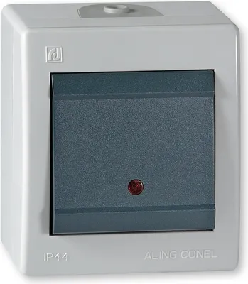 Produktbild von Kreuzschalter mit Glimmlampe IP 44 Grau mit Wippe in Anthrazit