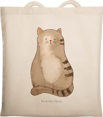 Produktbild von Mr. & Mrs. Panda Beutel Katze Sitzen - Transparent - Geschenk, Laptoptasche, Familie, Tote Bag, Herz, Cats, Katzen, Tasche, Stoffbeutel, Schultasche, Jutetasche