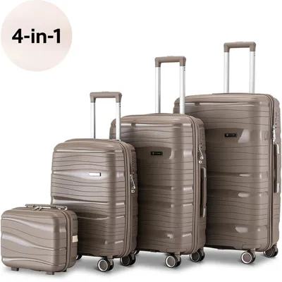 Produktbild von SKYCASES Travel One - 4 teiliges Hartschalenkoffer-Set Polypropylen mit Beutel - 360 Grad Rollen und Zahlenschloss - 32 L | 60 L | 98 L - Champagner