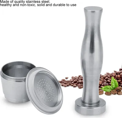 Produktbild von Edelstahl-Tamper mit wiederverwendbarer Kaffeekapsel fš¹r Nespresso-Kapselmaschinen (rund)