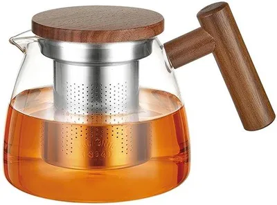 Immagine prodotto di Teiera in vetro con coperchio in legno - Elegante esperienza del tè - 730 ml