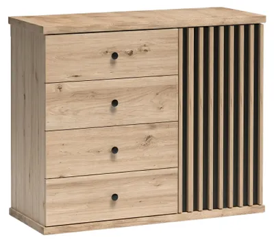Produktbild von Sideboard - 102x85 cm - Artisan Eiche - Lamellen Optik - Kommode mit 4 Schubladen - Modern Industrial - CALI