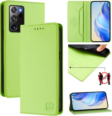 Produktbild von Lederhülle für Samsung Galaxy Note 20 Ultra Hülle Flip Brieftasche Kartenfächern Ständer Schutzhülle Grün