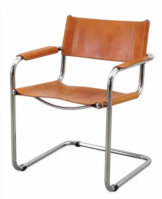 Produktbild von 6x Freischwinger Esszimmerstühle Leder Chrom Armlehnen Bauhaus Modern