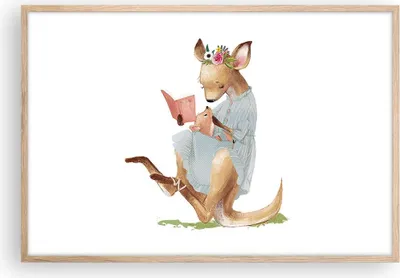 Produktbild von Gerahmtes Poster - Rahmen in heller Eiche - Känguru Mama Kind - 91,5x61 cm - Wand Bild - Wanddeko - Wandbilder - Kunstposter - Wandposter - Bilderrahmen - Bilder - Kunstdruck - P2NAA91x61-4705