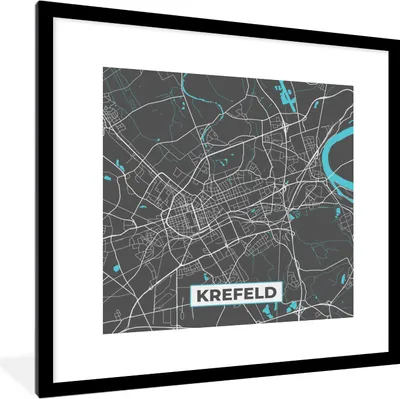 Produktbild von MuchoWow® Gerahmtes Poster Deutschland - Blau - Krefeld - Stadtplan - Karte 40x40 cm - Poster mit Schwarzem Bilderrahmen Wandposter Rahmen Foto Bilder - Poster - Plakat im Rahmen