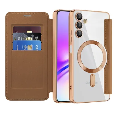 Produktbild von Klapphülle für Samsung Galaxy A05S Kompatibel mit Magsafe, Klar Überzug Kartenhalter Ledertasche mit Kameraschutz Braun