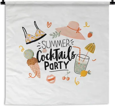 Produktbild von MuchoWow® Wandteppich Wandbehang Sommer - Cocktail - Hut 150x150 cm Tapisserie Dekoration Wandtuch - Wohnaccessoires - Modernes