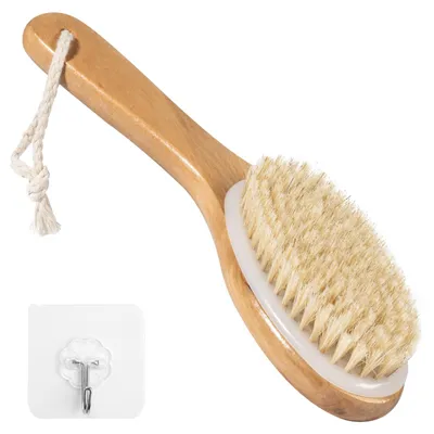 Image de Brosse de douche et de gommage – avec manche incurvé – pour le nettoyage du corps, l'exfoliation et le massage