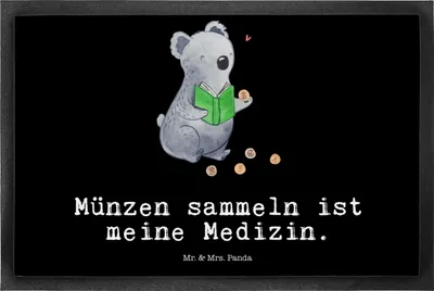Produktbild von Mr. & Mrs. Panda fußmatte Koala Münzen sammeln 50 x 75 cm - Schwarz - Geschenk, Sauberlaufmatte, Fußabstreifer, abstreifer, Schuhabstreifer, Numismatik, Schmutzmatte