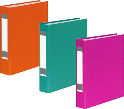 Produktbild von 3x Ringbuch mit Rückenschild / DIN A5 / 2-Ring / je 1x orange, türkis und pink
