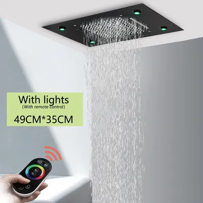 Immagine prodotto di Doccia a soffione LED - Soffione rettangolare 36x50 cm - Acciaio inossidabile 304 - Telecomando per l'illuminazione LED - Miscelatore monocomando - Finitura nera spazzolata