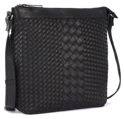 Produktbild von Benthill Echt Leder Umhängetasche | Damen Schultertasche aus Rindsleder | Schmale Vintage Damen Handtasche mit geflochtenem Muster