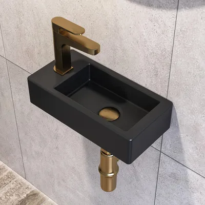 Keramik-Handwaschbecken 37x18x9 cm, schwarz, Wasserhahnloch links