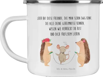 Produktbild von Mr. & Mrs. Panda Emaille Tasse Igel Seilhüpfen - Weiß - Geschenk, Seilspringen, Lustige Sprüche, Kinder, Maus, Pott, Teetasse, Kindergarten, becher, Haferl