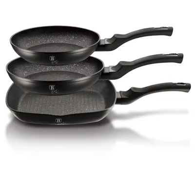 Zdjęcie produktu dla Berlinger Haus zestaw patelni z powł. granitowych Black Silver BH6157