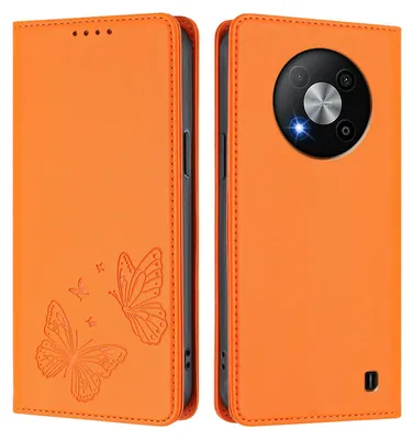 Produktbild von Lederhülle für ZTE Blade A73 5G, Schmetterling Prägung Leder Brieftasche Schutzhülle mit Ständer Orange