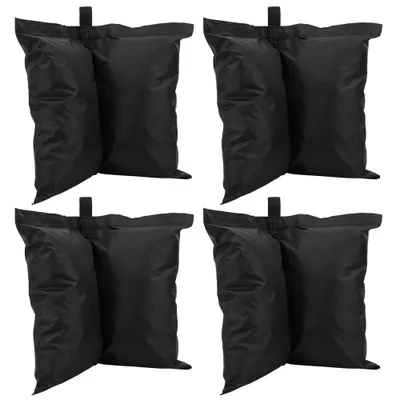 Imagen del producto de 4 unidades de bolsas de arena negras, duraderas, fabricadas en tela Oxford, de gran capacidad y con buena resistencia a fugas, ideales para sujetar toldos y sombrillas al aire libre