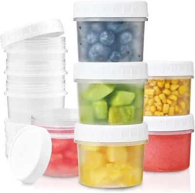 Produktbild von 12 Transparenz-Becherhalter - 160 ml - Salatdressingsbehälter - Kräuterbehälter - Joghurtbehälter - Lebensmittelbehälter - Aufbewahrungsbehälter - mit Deckel - recycelbar - kleine Suppenbehälter - Gefrierbehälter - 7*7*6cm