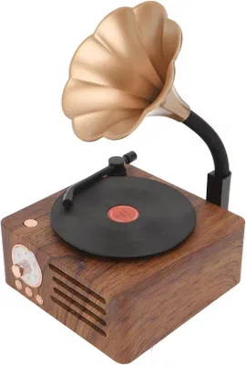 Zdjęcie produktu dla Głośnik Bluetooth, przenośny, do domu i biura, głośnik w stylu vintage z gramofonem i odtwarzaczem muzyki USB