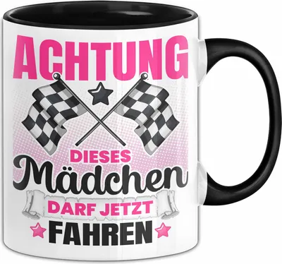Produktbild von Führerschein Bestanden Geschenk Tasse Bestandener Führerschein Achtung Dieses Mädchen Darf Jetzt Fahren Fahrschule Kaffee-Becher (Schwarz)