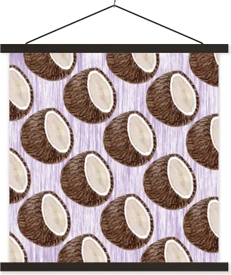 Produktbild von MuchoWow® Textilposter Kokosnuss - Lila - Weiß 90x90 cm mit schwarzem Rahmen - Magnetisches