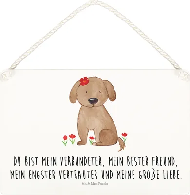 Produktbild von Mr. & Mrs. Panda Schild Hund Dame DIN A5 - Weiß - Geschenk, Liebenswert, Liebe, Hunde, Sprüche, Hundeliebe, Türschild, holzbild, Niedlich, wandtafel, Wandbild Holz