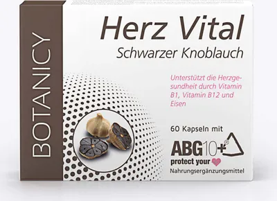 Produktbild von HERZ VITAL, hochdosierte Knoblauch Kapseln, ABG10+ schwarzer Knoblauchextrakt, beste Bioverfügbarkeit, für Herz und Gefäße - Nahrungsergänzungsmittel