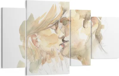 Produktbild von Bild auf Leinwand - Leinwandbild - 4 Teile - Kuss Paar Liebe - 120x70cm - Wand Bild - Wanddeko - Wandbilder - Leinwanddruck - Bilder - Wanddekoration - Leinwand bilder - Wandbild - DL120x70-5005