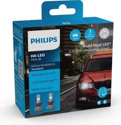 Produktbild von Philips Ultinon Pro6000 Standard HL 11342U60SX2 Fahrzeugscheinwerferlampe, 19 W, 12 V, H4, LED, 5800 K, 2 Stück(e)