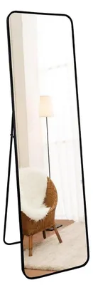 Produktbild von Standspiegel oder Wandspiegel 140 x 40 cm schwarzer Aluminiumrahmen Sicherheitsglas abgerundete Ecken