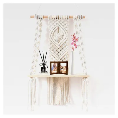 Produktbild von Wandbehang im Boho-Stil, Makramee Regal, handgewebtes Schweberegal für Wohnzimmer, Schlafzimmer, Balkon, Flur