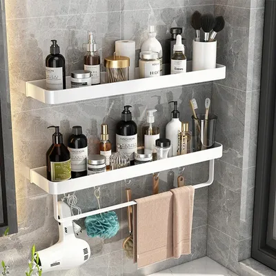 Produktbild von Duschablage Badezimmerregal 60cm Aluminium 2 Stück mit Haken