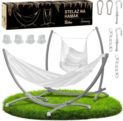 Zdjęcie produktu dla Stelaż hamaka huśtawki stojak ogrodowy metalowy szary dwuosobowy 2w1 mocny