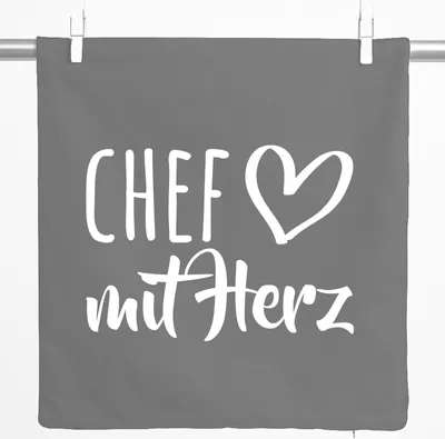 Produktbild von Huuraa Kissenbezug Chef mit Herz 40x40cm Steel Grey Baumwolle Dekokissenbezug Geschenkidee