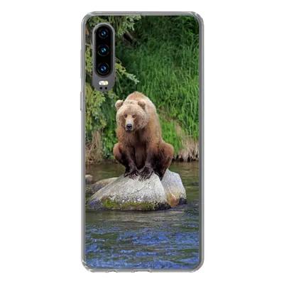 Produktbild von MuchoWow® Handyhülle Schutzhülle Hülle für Huawei P30 Bär - Stein - Tier Silikon Softcase Handy Hülle - Kartenbesitzer