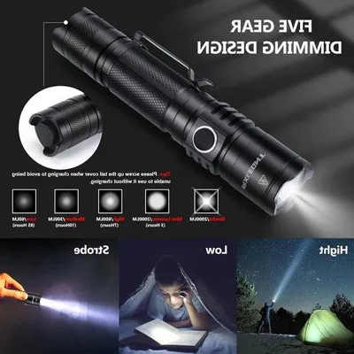 Image de Lampe torche LED tactique rechargeable, 2000 lm, 5 modes, étanche IPX7