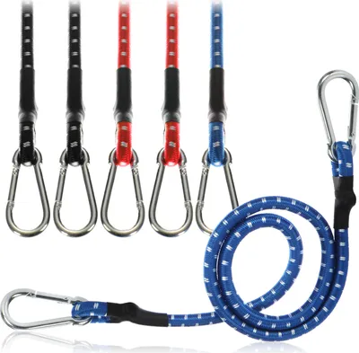 Produktbild von com-four® 6x Gummispanner - Gepäckspanner mit weißen Streifen - Spannseil mit Karabiner Haken - Spanngummis für Fahrrad, Auto, Gepäck