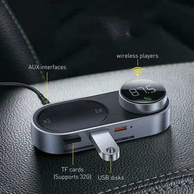 Image de Chargeur solaire pour voiture compatible avec le lecteur Mp3 Bluetooth Chargeur intelligent Réduction du bruit Émetteur Fm magnétique sans fil Noir