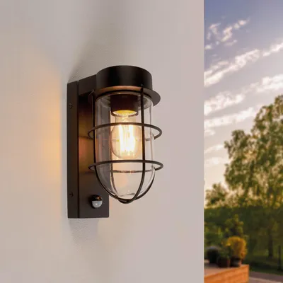Produktbild von Ledvion Wandleuchte IP44 E27 rund schwarz sensor