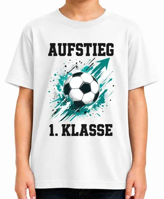 Produktbild von Aufstieg 1. Klasse Fußball Einschulung Schulkind Schulanfang Kinder T-Shirt, Weiß, 104