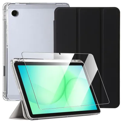 Image de Coque + Verre Trempé pour Samsung Galaxy Tab A11 Plus / A9 Plus, Antichoc avec Porte-Stylet - Noir