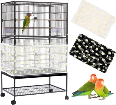 Image de Couverture de cage à oiseaux attrape-graines Design marguerite 2 pièces 118 pouces 300 cm Blanc Noir