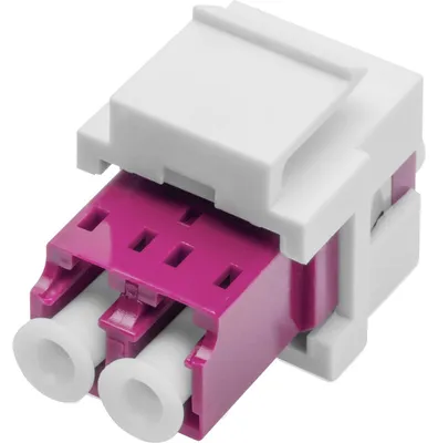 Image de Digitus LWL LC/LC-Duplex-Kupplung, Multimode-OM4, Keystone-Modul. Verbindungstyp: LC/LC, Produktfarbe: Violett, Kabel mode struktur: Multi-Modus. Breite: 22 mm, Tiefe: 17 mm, Höhe: 33 mm. Menge pro Packung: 1 Stück(e), Verpackungsbreite: 70 mm, Verpackung