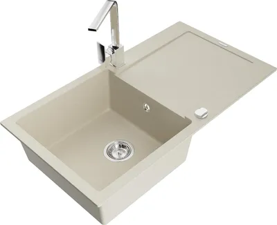 Immagine prodotto di Mexen Leo lavello in granito 1-vasca con sgocciolatoio e miscelatore cucina Rita, beige - 6501-69-670300-00