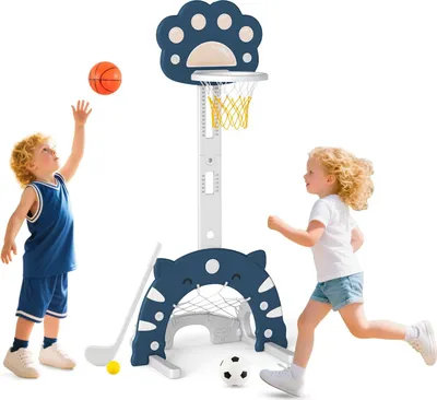 Produktbild von GOPLUS 3-in-1 Basketballkorb für Kinder, höhenverstellbarer Basketballkörbe mit Basketball, Fußball & Golfspiel, Spielset für Indoor & Outdoor