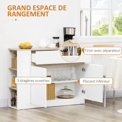 Produktbild von Buffetschrank - Anrichte - Aufbewahrungsschrank - Buffetmöbel - Schubladenschrank - Weißes Melaminholz - Verstellbare Innenablage