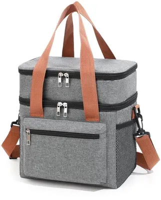 Immagine prodotto di Borsa termica da picnic con tracolla, due scomparti, grande, a tenuta stagna, grigia, ideale per il lavoro, la spiaggia e i viaggi