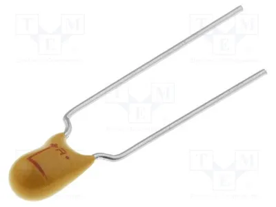 Image de 1 condensateur : Tantal ±10%, 10 µF, -55 ÷ 125 °C, traversant, 50 VDC, 5 mm, référence TAP106K050, condensateur au tantale